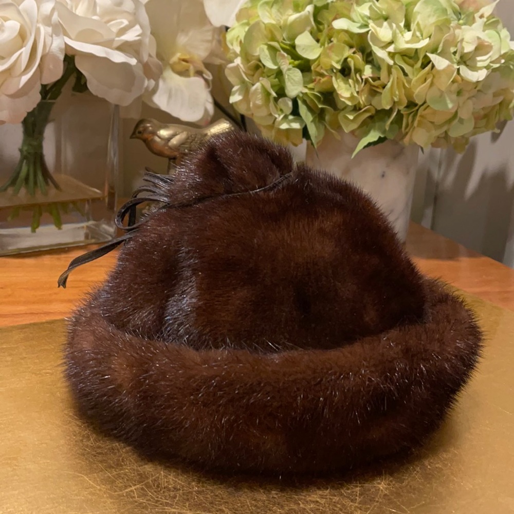 Macy’s Little Shop Genuine Mink and Leather Hat